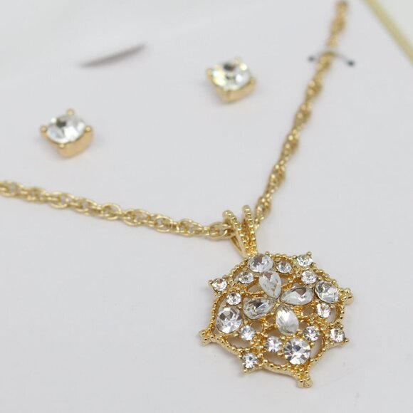 Charter Club Gold-Tone Crystal Filigree Pendant Necklace & Stud Earrings‎ Set - Picture 4 of 6